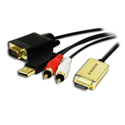 Afbeelding van LogiLink CV0052A Adapter [1x HDMI stekker 1x VGA stekker, Cinch stekker] Goud, Zwart 2.00 m