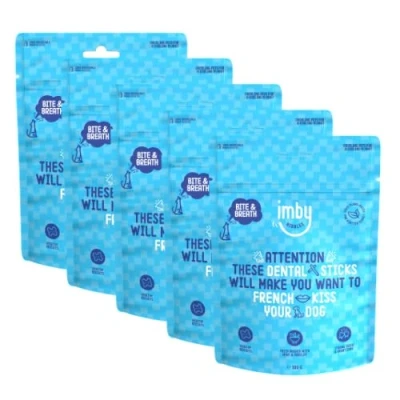Afbeelding van Imby Dental Sticks Hondensnacks 5 X 100 gr Hondensnoepjes met munt en peterselie kauwstaafjes hond Kauwsnacks voor Hypoallergeen 100g