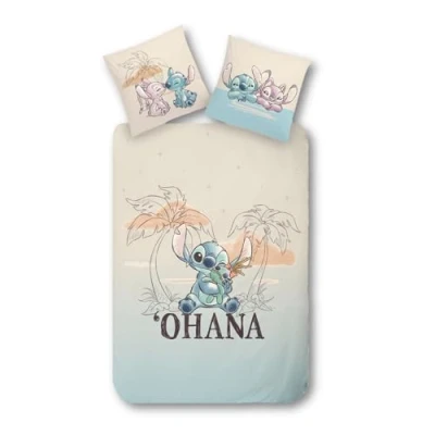 Afbeelding van MTOnlinehandel beddengoed 135 x 200 cm, Ohana Lilo &amp; Stitch voor kinderen, jongens, 100% katoen, 1 kussensloop 80 cm en dekbedovertrek