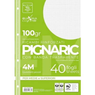 Afbeelding van Pigna 022374M, vervanging met versterkte band, 4M strepen, 4mm geruit voor 4 en 5. middelgrote hogere elementen, 100 g/m² papier, 40 vellen