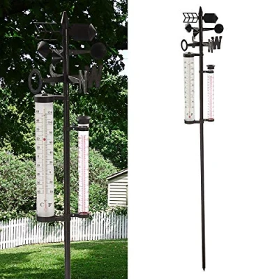 Afbeelding van Cepewa tuin regenmeter/weerstation op stok 150 cm metaal thermometer/windrichting/neerslag complete set