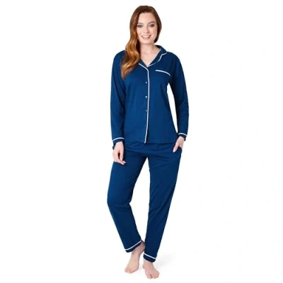 Afbeelding van Pyjama voor dames, winter, katoen, pyjamaset, knoopsluiting, voor, loungewear, nachtkleding, S XL, Marine.