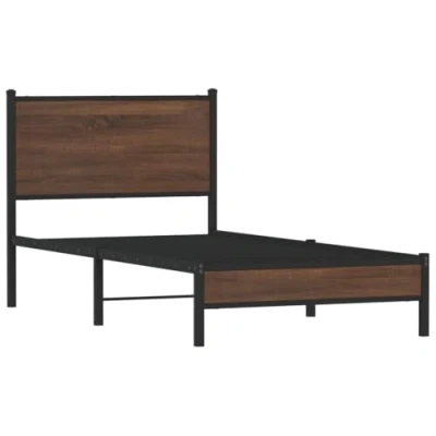Afbeelding van Bedframe met hoofdbord metaal bruin eikenkleurig 75x190 cm