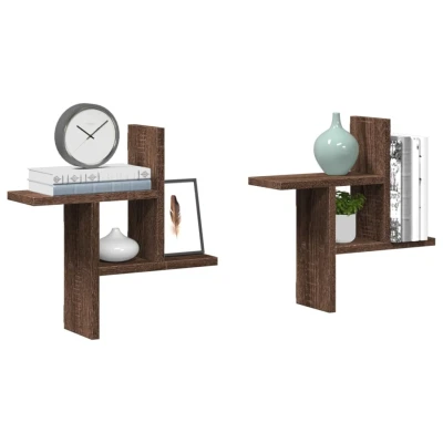 Afbeelding van vidaXL Wandschappen 2 st 38x12x38 cm bewerkt hout bruin eikenkleurig