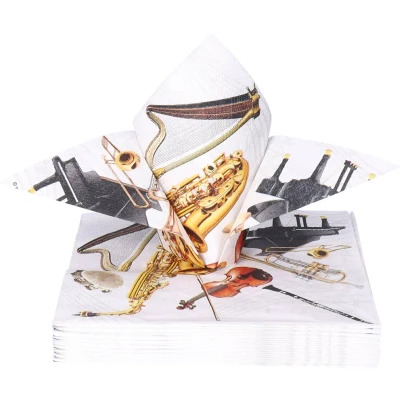 Afbeelding van Ambiente Tafel diner servetten Muziekinstrumenten thema 20x stuks 33 x cm Klassieke muziek