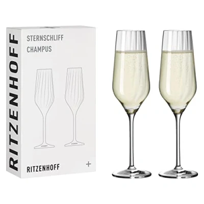 Afbeelding van champagneglas 250 ml serie sterslijping nr. 2 stuks met reliëflijn Made in Germany