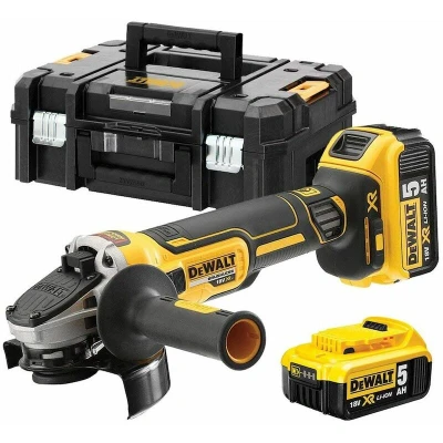 Image de DEWALT DCG405P2 QW Meuleuse d&#039;angle sans fil 18V balais 125mm avec interrupteur à glissière dans un coffret TSTAK (2x batte