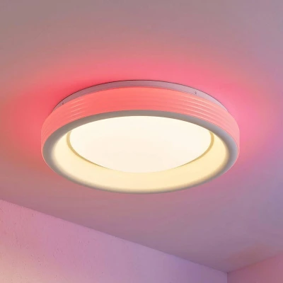 Afbeelding van Lindby LED plafondlamp RGB met dimmer CCT 1licht metaal, kunststof H: 10 cm wit Inclusief lichtbron