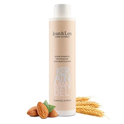 Afbeelding van Jean &amp; Len Repair Keratine en amandelshampoo voor structureel rebels haar, temt kroezen, gezonder zonder parabenen siliconen, veganistisch, 300 ml