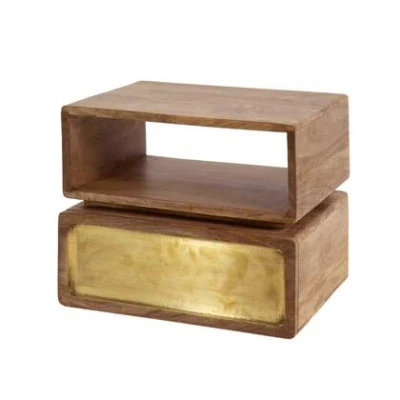Afbeelding van AnLi Style Nachtkastje 1L brass Massief mango zandkleur