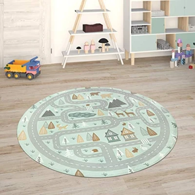 Afbeelding van Paco Home Kindervloerkleed Kinderkamer Babykleed Stratenvloerkleed Speelvloerkleed 80 cm Rund