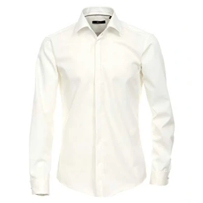Afbeelding van VENTI modern fit smoking overhemd mouwlengte 72 cm popeline beige Strijkvriendelijk Boordmaat: 38