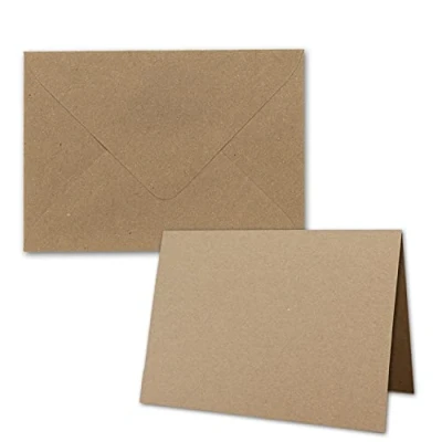 Afbeelding van 20 stuks vouwkaarten met enveloppen groter dan DIN B6 extra grote uitnodigingskaarten van kraftpapier bruin