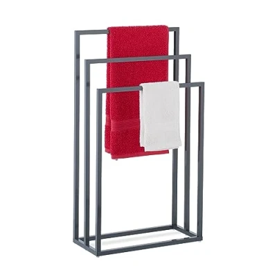 Afbeelding van Relaxdays handdoekrek badkamer antraciet staal handdoekhouder modern 3 stangen
