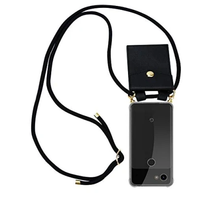 Afbeelding van Cadorabo Hoesje geschikt voor Google PIXEL 3A in ZWART Silicone Mobiele telefoon ketting beschermhoes met gouden ringen, koordriem en afneembare etui