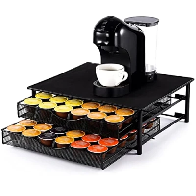 Afbeelding van SYSYLY Dolce Gusto, capsulehouder voor 72 stuks, koffiezetapparaathouder met 2 laden, antislip pads, dispenser/organizer capsules, van metaal, anti trilling