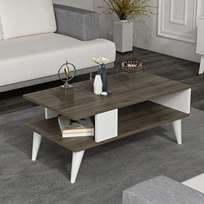 Afbeelding van Salontafel Lycksele 40x90x45 cm walnootkleurig en wit