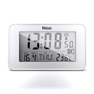 Afbeelding van MEBUS Digitale Funk Wecker met Mondkalender, Verlichting, Binnenthermometer, Slummer Functie/Materiaal: Kunststof/Kleur: Wit/Model: 51461
