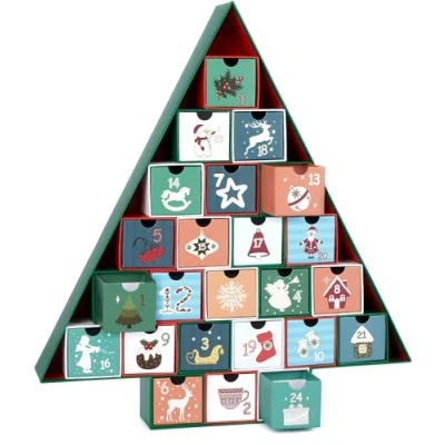 Afbeelding van BRUBAKER Adventskalender om te Vullen Kerstboom 2024 DIY Kerstkalender met 24 Deurtjes voor Waardebonnen, Snoepjes en andere Verrassingen 51 cm Hoog Gemaakt van Karton Groen Gekleurd