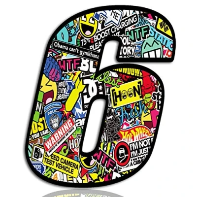 Afbeelding van Biomar Labs® 1 x pvc sticker bomb start nummer 6 race racing auto motorcross motorsport tuning N 206