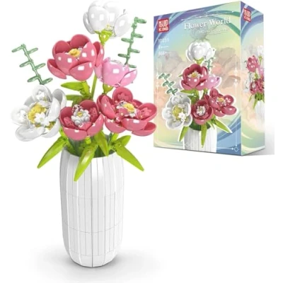 Afbeelding van Mould King 10059 Peony Bloemen met Vaas Bouwset Compatibel lego 866 onderdelen