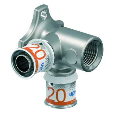 Afbeelding van Uponor S Press Plus muurplaat 1/2&quot; binnendraad 2 x 20mm 90 graden. Artikelnr: 1070649