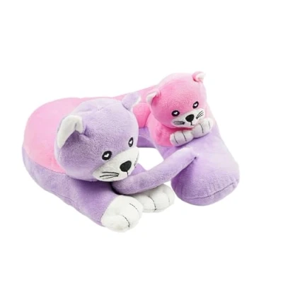 Afbeelding van Cabeau Evolution Kid&#039;s Reiskussen met kinriem en innovatieve standaard voor kinderen, superzacht grappig design comfortabele reizen, kittenmotief