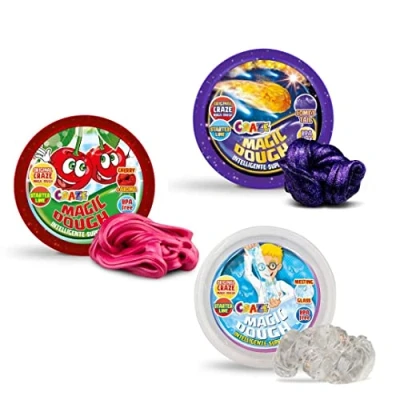 Afbeelding van CRAZE Magic Dough set van 3 magische boetseerklei met speciale effecten smart clay verschillende kleur en geur x 20 g blikjes kinder 2 jaar ouder 15391