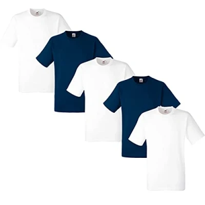 Afbeelding van Fruit of the Loom Set van 5 T shirts voor heren, Wit/Navy Blauw