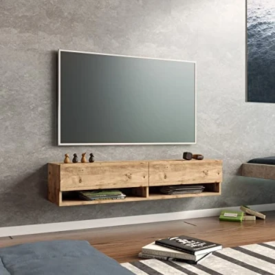 Afbeelding van Tv meubel Laitila 2 opbergvakken 140x31,5x29,5cm houtkleurig