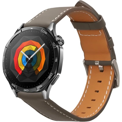 Afbeelding van kwmobile lederen horlogebandje geschikt voor Huawei Watch GT5 46mm / Pro polsband Echt leren smartwatch bandje Activity tracker horloge band in grijs