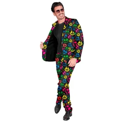 Afbeelding van Widmann Halloween Kostuum Spooky Neon Ghosts Man Zwart Small Carnavalskleding Verkleedkleding