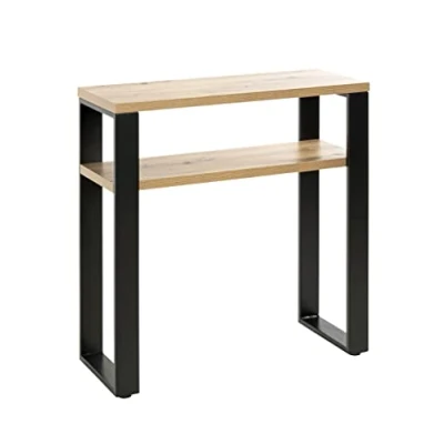 Afbeelding van HAKU Möbel console eiken, zwart, MDF, metaal Dim.: L 70 cm x H 75 D 28 cm, Stijl: Modern