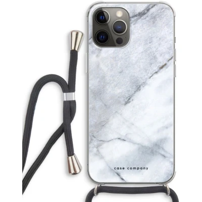 Afbeelding van Case Company® hoesje met Koord geschikt voor iPhone 12 Pro Witte marmer Telefoonhoesje Zwart Extra Bescherming aan alle Kanten en Over de Schermrand
