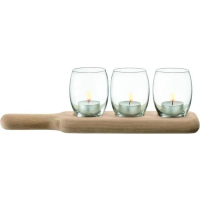 Afbeelding van LSA Paddle Waxinelichthouders Met Houten Plank Set van 3 Stuks Transparant