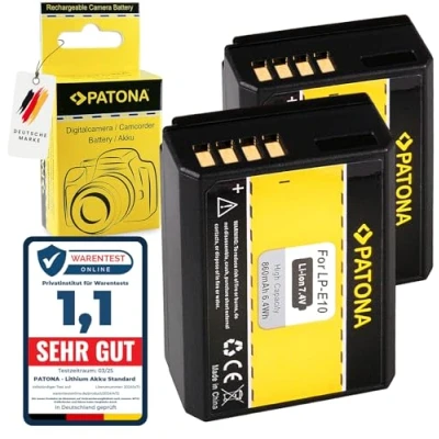 Afbeelding van PATONA 2 X batterij LP E10 vervanging voor Canon LPE10 batterijen, compatibel met EOS 1100D 1200D 1300D 2000D 4000D Rebel T5 T6 Kiss X50 X70 X80 1D Mark