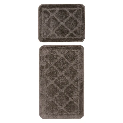 Afbeelding van Bari Badmat / Toiletmat Badkamer Set 2 Delig Wasbaar Anti slip Taupe 40x50 cm &amp; 50x80 Rechthoek Polyester Tapijtenloods