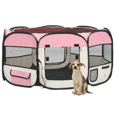 Image de vidaXL Parc pliable pour chien avec sac de transport Rose 145x145x61cm171012