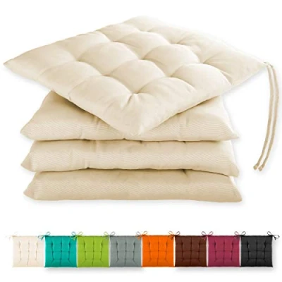 Afbeelding van Gräfenstayn® Set van 4 zitkussens, 40 x 3 cm, met bevestigingsbanden voor binnen en buiten, Öko Tex keurmerk, crème