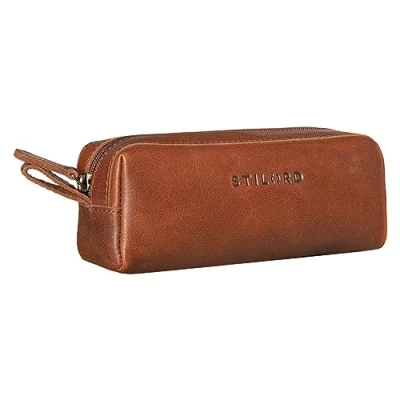 Afbeelding van STILORD &#039;Linus&#039; lederen pennenetui vintage etui pennen pennenhouder school mannen en vrouwen, Bruin hengels, Classic
