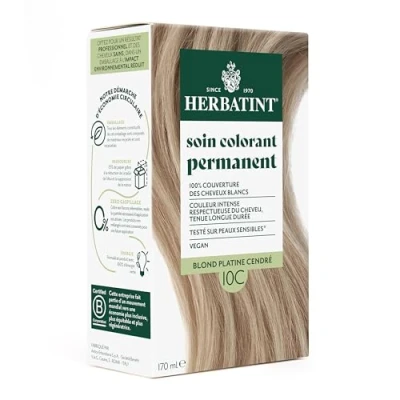 Image de Herbatint Soin Colorant Permanent Cheveux 10C Blond Platine Cendré 170ml Sans Ammoniaque, 100% Couverture Blancs Testé Dermatologiquement pour Peaux Sensibles, avec 8 Extraits Végétaux Bio