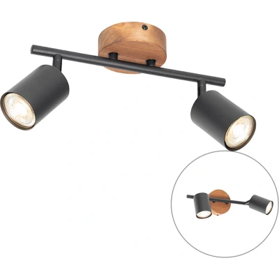 Afbeelding van QAZQA jeana Industriele Wand en Plafondspot Spotje Opbouwspot 2 lichts L 38 cm Bruin Industrieel Woonkamer Slaapkamer Keuken