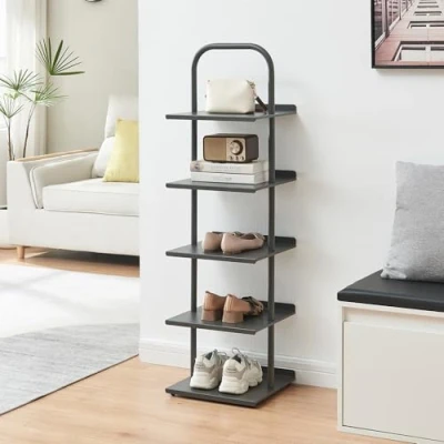 Afbeelding van Schoenenrek Poytya met 5 planken antraciet 119x34x32 cm [en.casa]
