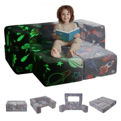 Image de VEVOR Canapé enfant convertible fauteuil ludique phosphorescent 4 pièces gris