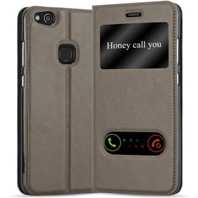 Afbeelding van Cadorabo Hoesje geschikt voor Huawei P10 LITE in STEEN BRUIN Beschermhoes met magnetische sluiting, standfunctie en 2 kijkvensters Book Case Cover Etui