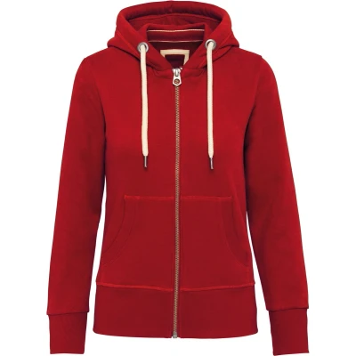 Afbeelding van Kariban Vintage damessweater met rits en capuchon KV2307 Dark Red