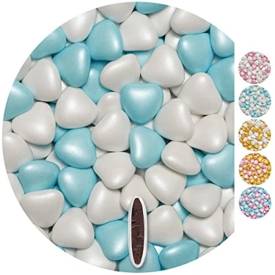 Afbeelding van EinsSein Pearl Mix chocoladehart, 1 kg, wit/lichtblauw, chocoladedragees, candybarharten, Griekse bruiloftsamandelen