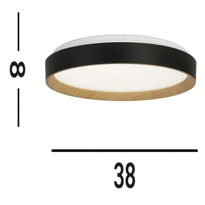 Afbeelding van Sorrento plafondlamp zwart/houten decor Ø 38 cm Afstandsbediening