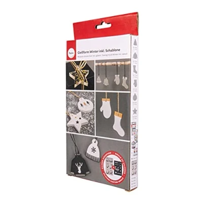 Afbeelding van Rayher Siliconen gietvorm winter + sjabloon A5, 14 x 26 1 cm, 6 motieven, om uit te gieten met creatief beton, kunsthars giethars, rayon gietpoeder, voor cadeaulabels, kerstboomhanger, 36112000
