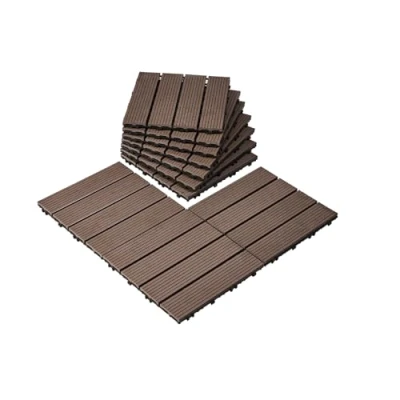 Afbeelding van VEVOR Set van 27 in elkaar grijpende terrastegels kunststof en hout, 30,5 x cm, 2,1 m², waterdicht, voor buiten, alle seizoenen, veranda, zwembad, balkon, achtertuin, donkerbruin